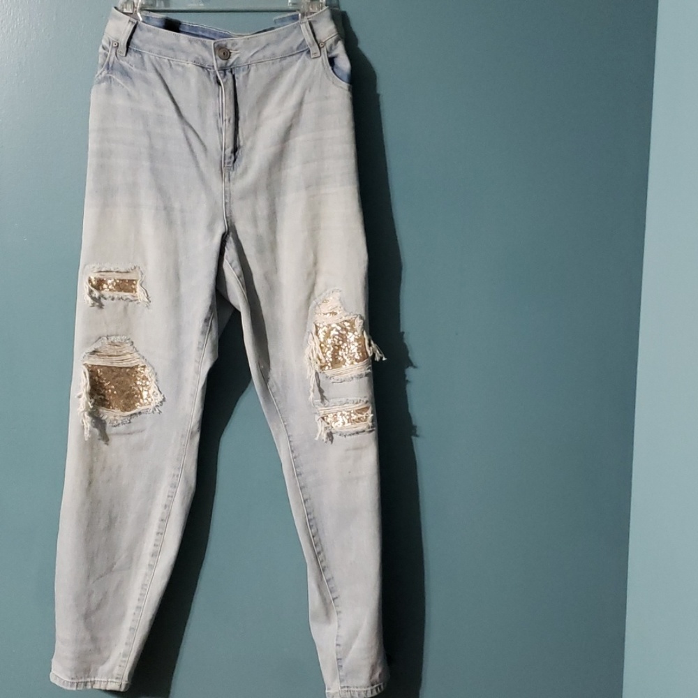 Plus size distressed/embellished jeans